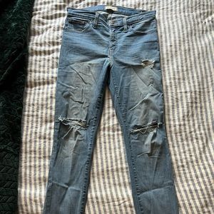 Madewell high rise distressed jeans.